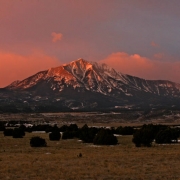 (Easement 2) Sunrise turns the sky and the Spanish Peaks pink Wednesday morning, January 30, 2008, Huerfano County, Colorado. The land in front of the peaks is part of the conservation easement  formed by ranchers in this area. (KEN PAPALEO/ROCKY MOUNT...