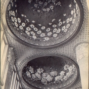 View of three of the twenty-eight domes in the ceiling of the Colorado Mineral Palace, Pueblo (Pueblo County), Colorado.  Each dome is decorated with Colorado wildflowers.
