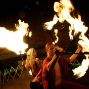 (Denver, Colorado, 11/15/2005) Weekend Spotlight:   Firemancer is a fire-dancing troupe slated to perform in this year's Parade of Lights. The two-person group, comprised of Doug Bates (cq) and Melinda Rivers (cq), demonstrated their skills at Club Sky...