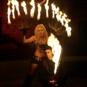 (Denver, Colorado, 11/15/2005) Weekend Spotlight:   Firemancer is a fire-dancing troupe slated to perform in this year's Parade of Lights. The two-person group, comprised of Doug Bates (cq) and Melinda Rivers (cq), demonstrated their skills at Club Sky...