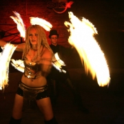 (Denver, Colorado, 11/15/2005) Weekend Spotlight:   Firemancer is a fire-dancing troupe slated to perform in this year's Parade of Lights. The two-person group, comprised of Doug Bates (cq) and Melinda Rivers (cq), demonstrated their skills at Club Sky...