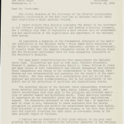 Adams is asking President Eisenhower to oppose the buiding of dams within Dinosaur National Monument.