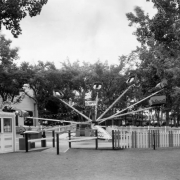 View of an attraction at Lakeside Amusement Park in Lakeside (Jefferson County), Colorado; sign on ticket booth reads: "Octopus."