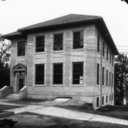 View of the recreation building of the J.K. Mullen Home for the Aged (later the Little Sisters of the Poor Mullen Home) at 3629 West 29th (Twenty-ninth) Avenue in the West Highland neighborhood of Denver, Colorado. Shows a two story brick building with a tile roof.