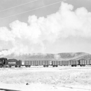 Left side view of engine; on wye; smoke; snow. Photographed: Ridgway, Colorado, November 18, 1951.