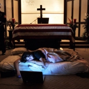 Katherine Cathey sleeping next to her husband for the last time.