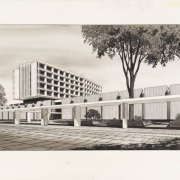 This item (1 of 123) is from the Eugene Sternberg Architectural Records (C MSS WH1003). This drawing shows a rendering of Denver General Hospital, West 7th Avenue and Cherokee Street, Denver, Colorado and was commissioned possibly in the 1960s.
