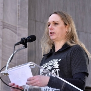 Courtney Gray, Transgender Civil Rights Advocate speaks at the rally.