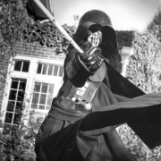 Jeff Griffiths, 8, as the wicked Darth Vader. October 30, 1977. Photo by Bill Perry. Rocky Mountain News Photograph Collection