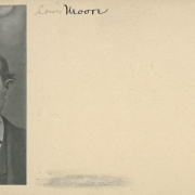 Studio portrait of Louis Moon, probably a Chinese American resident of Georgetown (Clear Creek County), Colorado. He wears a coat with wide lapels and a vest, both with bound edges, and a bow tie. He has a bushy circle beard (moutee).