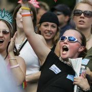 Amy Thornton (cq) waves a gay pride flag as she cheers on parade participants at the 30th annual PrideFest Parade and rally in Denver Sunday  June 26, 2005. 