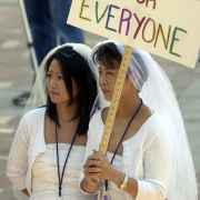 Rally featuring members of a cross-country caravan in support of equal legal rights for gay, lesbian, and transgender people, including marriage rights for same-sex couples  at the Greek Amphitheater in Civic Center