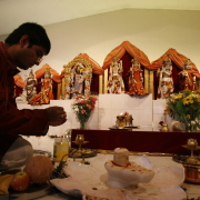 Hindu priest praying in temple