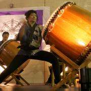 Aiko Kimura performs a demonstration of the ancient Japanese art of  Taiko