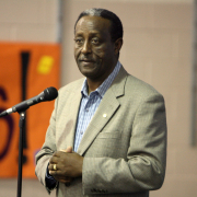 Yohannes Gebregeorgis speaks to children at Arrowwood Elementary in Highlands Ranch Wednesday November 12,2008. Gebregeorgis  is a man who believes in giving back. and then giving back some more. 