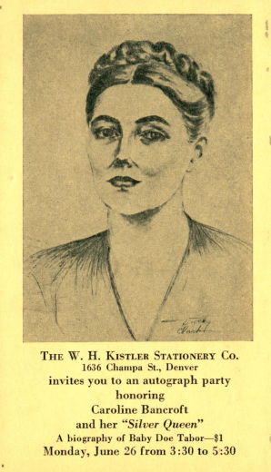 Caroline Bancroft's book signing for "Silver Queen: The Fabulous Story of Baby Doe Tabor"