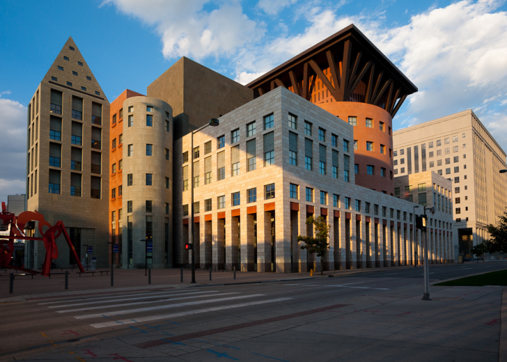 Photo of Central Library in late afternoon.