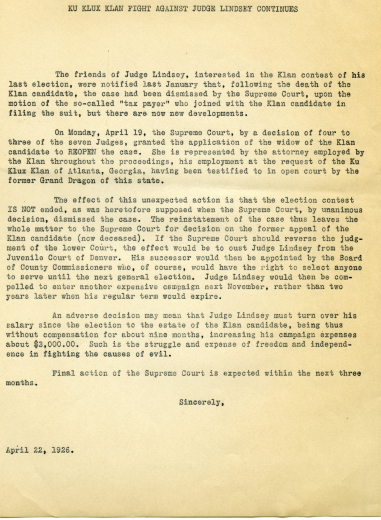 Document Ku Klux Klan vs Ben Lindsey