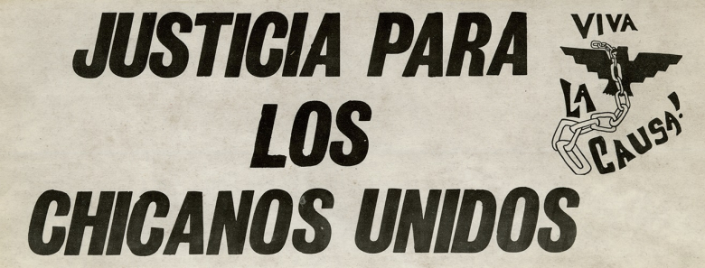 A sign Tim owned from his participation in the Chicano Movement, a civil rights movement for Hispanic and Latin Americans