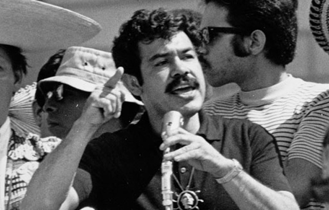 Rodolfo "Corky" Gonzales speaking to a crowd of supporters