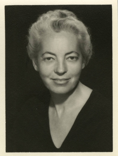 Black and white photographic portrait of Jane Silverstein Reis taken in August 1961. 