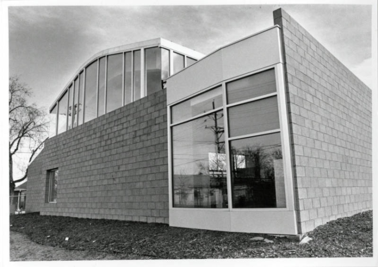 Photograph of the exterior of the Valdez-Perry Branch library located in the Elyria-Swansea neighborhood of Denver, Colorado.