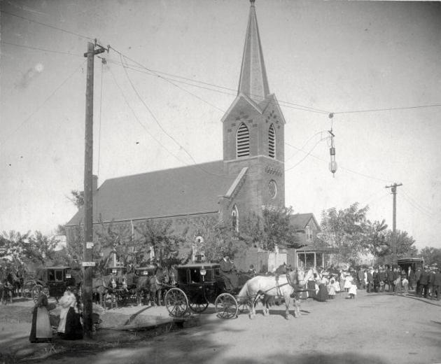 Photograph of a funeral at St. Joseph's Polish Church in the Globeville Neighborhood of Denver, Colorado.