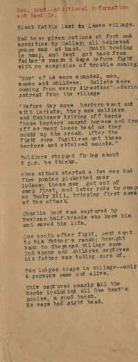 George Bent's version of events at the Sand Creek Massacre