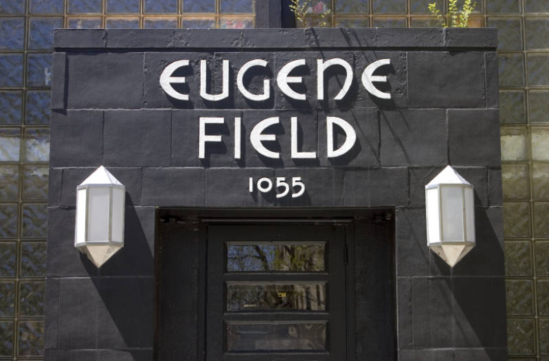 Architectural detailing on the Eugene Field Building's Entrance