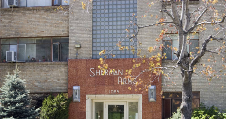 Close-up of the Entrance to the Sherman Arms Building