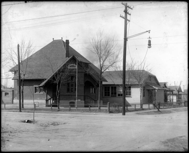 View of Elyria Public School at Nelson Street and Fisk Avenue, Denver, Colorado.