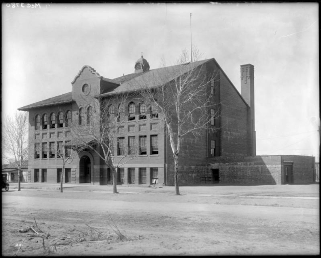 View of Bromwell Public School at Fourth Avenue and Columbine Street, Denver, Colorado.