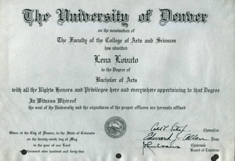 Diploma from the University of Denver.
