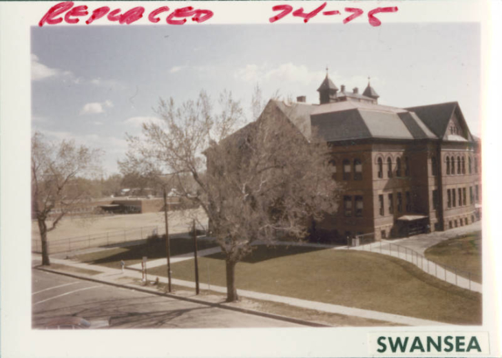 Exterior photograph of the Swansea Elementary School located in Denver, Colorado.  This building was replace in 1975.