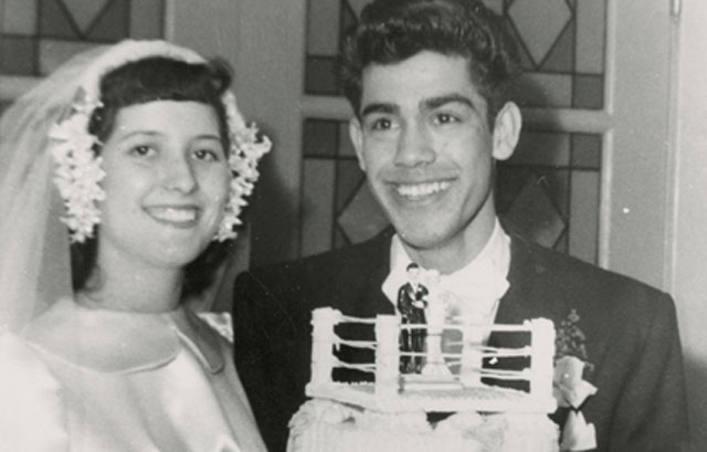 Rodolfo "Corky" Gonzales with wife Geri on their wedding day