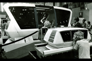Checking a people mover model at the Personal Rapid Transit (PRT) Expo '73 Friday in Currigan Hall are Marty Van Doornick, 8, of 1630 Leyden St., front, and Philip Allen, 7, of 1544 Grape St. June 9, 1973. Photo by Mel Schieltz. (WH2129-2018-1309)