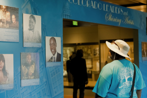 Customer visiting the Blair-Caldwell African American Research Library's museum on the third floor.