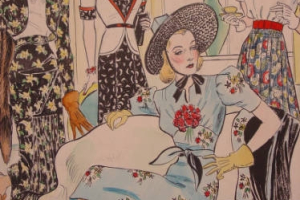 Drawing of four women in fashionable outfits