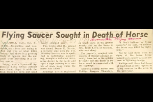 Scan of article about seeking flying saucer in realtion to horse death