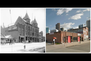 View of 2140-2148 Arapahoe Street, circa 1900 and 2014