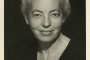 Black and white photographic portrait of Jane Silverstein Reis taken in August 1961. 
