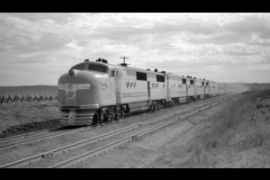 Train #101, City of San Francisco; 14 cars, 75 MPH.               Photographed: near Cheyenne, Wyo., May 30, 1939.