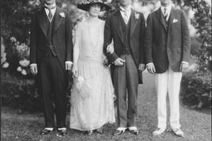 Portrait of some members of the wedding party at the marriage of George McLaughlin. They are identified left to right as: Herbert McLaughlin, Mrs. Edith McLaughlin, George McLaughlin and Frederick McLaughlin.