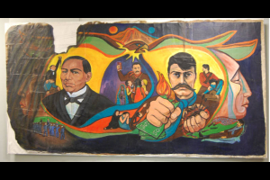 Carlota Espinoza painting on canvas of "Mexican Heroes"
