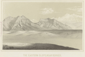 View of the eastern slope of the Rocky Mountains near Boulder, Colorado. Shows The Flatirons and foothills.