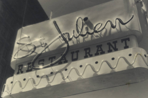 Neon sign for St. Julien Restaurant, San Francisco, California