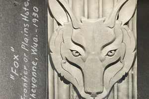 "'Fox' - Frontier or Plains Hotel, Cheyenne, Wyo." (fox relief sculpture), 1930. PhotoBox: 1, Page: 21, Julius Peter Ambrusch Papers (WH2473)