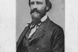 Portrait of William Gilpin, Territorial Governor of Colorado from 1861-1862, removed from an unknown publication. Photograph taken around the time of his abbreviated term. On verso is a photograph of Pikes Peak.